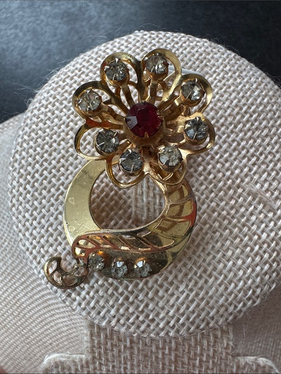 Source Unknown Jewelry - VTG 1950s Gold Tone Red Rhinestone Flower Convertible Brooch Pendant
